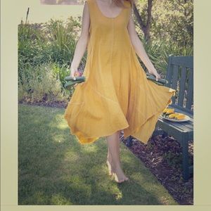 YUVITA Mustard Linen Yellow Dress